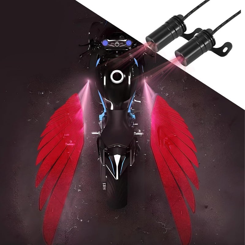 SWTHM 2Pcs Motorcycle Projector Lights for Angel Wing Logo, Universal Motorcycle Led Underglow Kit Underbody Waterproof Ghost Shadow Lights for Motorcycle Electric Scooters (red) - Image 1